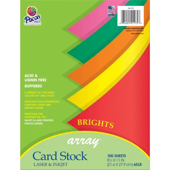 Bright Card Stock, 5 Assorted Colors, 8-1/2" x 11", 100 Sheets Per Pack, 2 Packs {3}