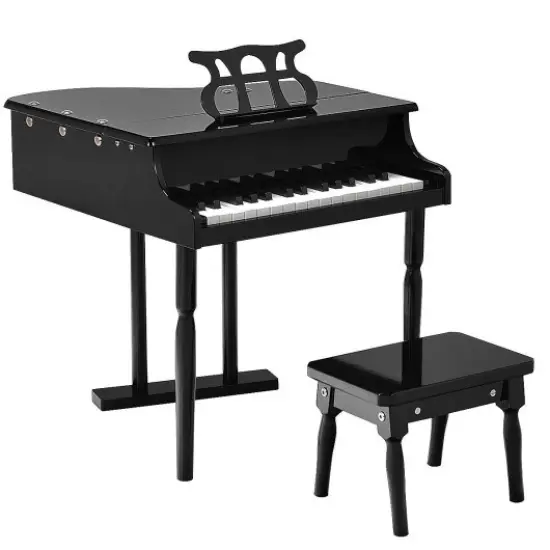 MDF and Birch Kids Classical Piano with Bench, Music Stand and Safe Design Black {2}