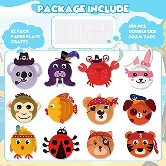 12 Pack Arts and Crafts Kits for Kids,Paper Plate Crafts, Simple Animal Crafts for Toddler Age of 2, 3, 4, 5 Years Old, Fun Preschool Classroom Activity Project for Boy & Girl {1}