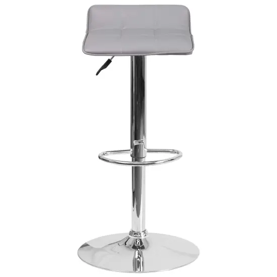 Emma and Oliver 2 Pack Contemporary Vinyl Adjustable Height Barstool with Quilted Wave Seat and Chrome Base Gray {2}