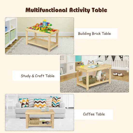 Solid Multifunctional Wood Kids Activity Play Table Natural {6}