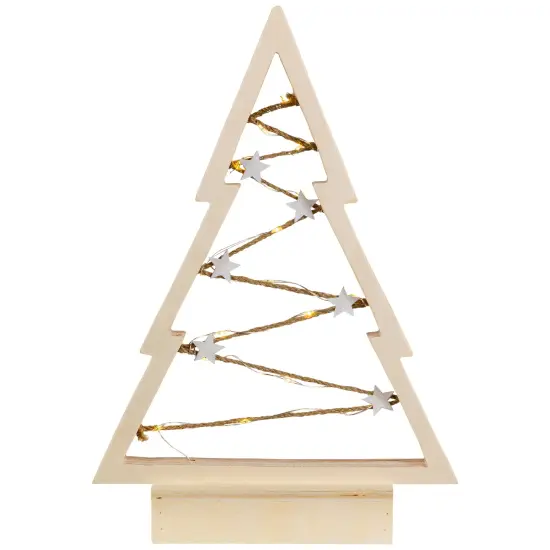 Northlight Lighted Wooden Christmas Tree with Stars Decoration - 11" Ivory {1}