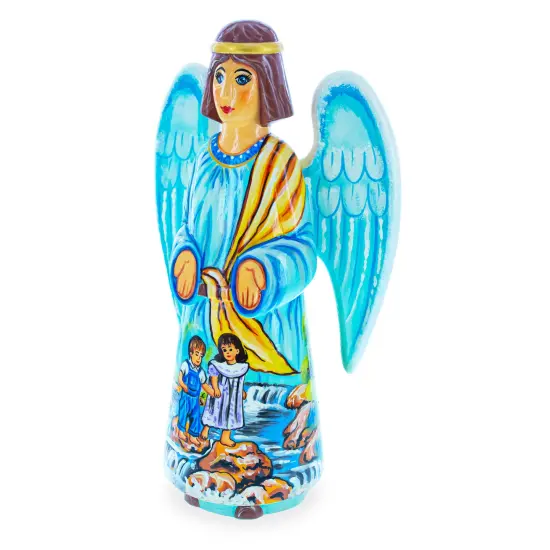 Guardian Angel & Children Ukrainian Hand Carved Solid Wood Figurine 10 Inches {3}