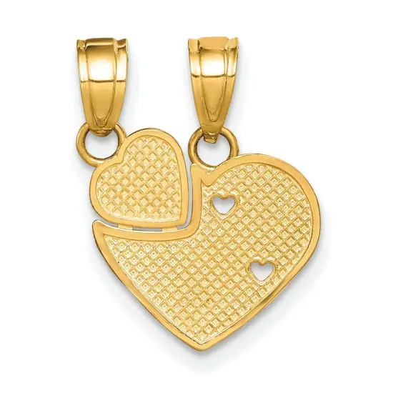 10K Gold Big Sis Lil Sis Break Apart Heart Charm Pendant Jewelry 18mm x 12mm {3}