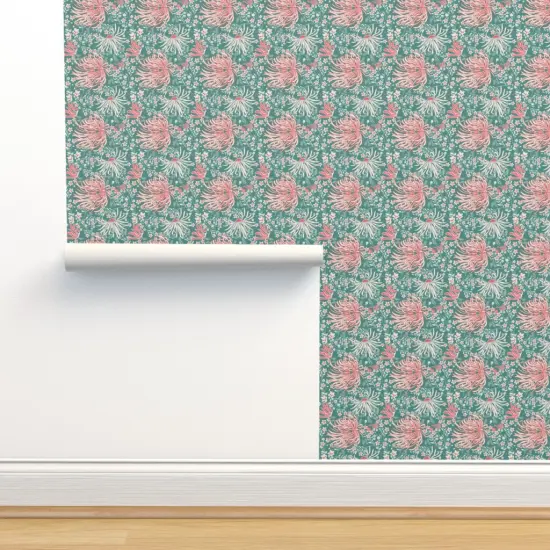 Peel & Stick Wallpaper 2FT Wide Floral Nature Botanical Garden Nouvea Japon Chrysanthemum Japanese Custom Removable Wallpaper by Spoonflower {2}