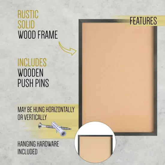 HBCY Creations Wall Mount Cork Board - Wooden Push Pins - Solid Pine Wood Frame - For Kitchen, Classrooms, Restaurant Menus and More! {2}