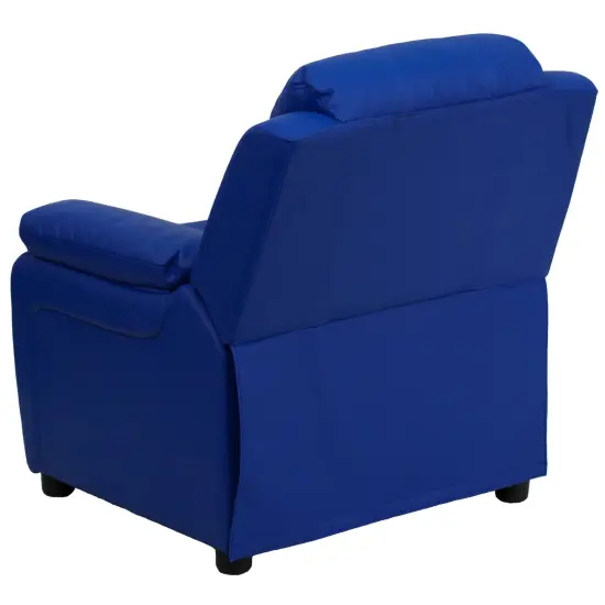Emma and Oliver Deluxe Padded Contemporary Kids Recliner with Storage Arms Blue Vinyl {4}