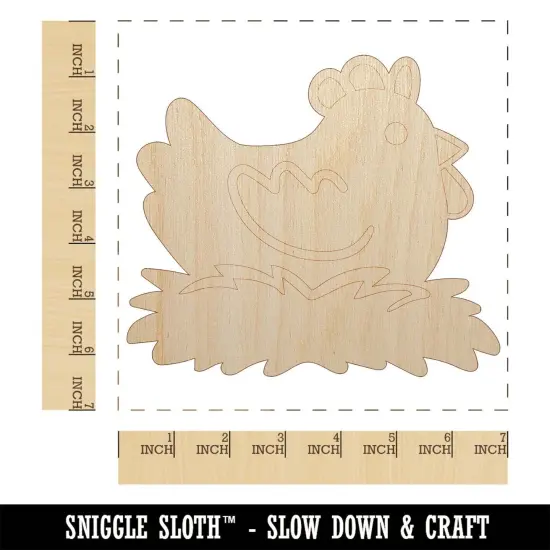 Cartoon Chicken Hen Sitting on Nest Unfinished Wood Shape Piece Cutout for DIY Craft Projects {1}