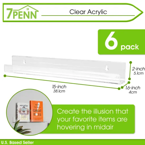 7Penn Floating Book Display Shelves - 6pk 15in Clear Acrylic Shelves for Wall {2}
