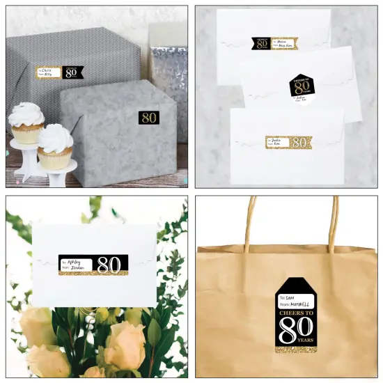 Big Dot of Happiness Adult 80th Birthday - Gold - Assorted Birthday Party Gift Tag Labels - To and From Stickers - 12 Sheets - 120 Stickers {7}