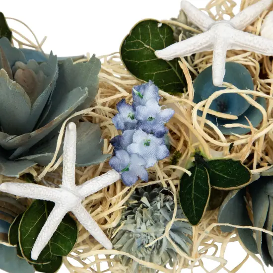 Northlight Floral Starfish and Seashells Artificial Wreath - 12" Blue {7}