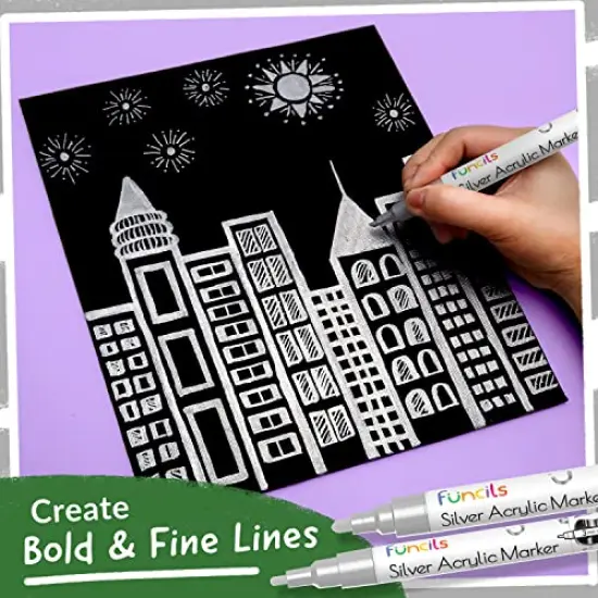 5 Acrylic Silver Paint Pen - Silver Marker Metallic Paint Pens for Fabric, Wood, Canvas, Leaf, Metal, Glass - Silver Paint Pen Fine Tip, Thin Point & Jumbo (1mm, 3mm, 6mm, 10mm, 15mm) {4}