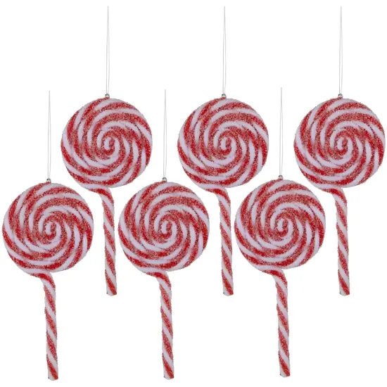 Northlight 6ct Frosted Red and White Lollipop Christmas Ornaments 6" {1}