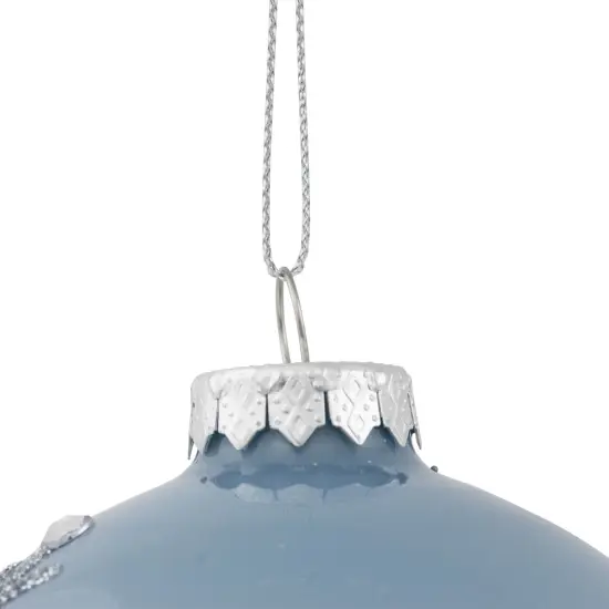 Northlight Jeweled Glitter Snowflakes Christmas Glass Ball Ornaments - 4" - French Blue - Set of 2 {6}