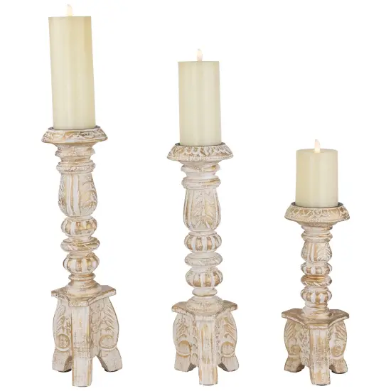 Northlight Brushed Tripod Wooden Pillar Candle Holders - 10" - Gold and White - Set of 3 {4}