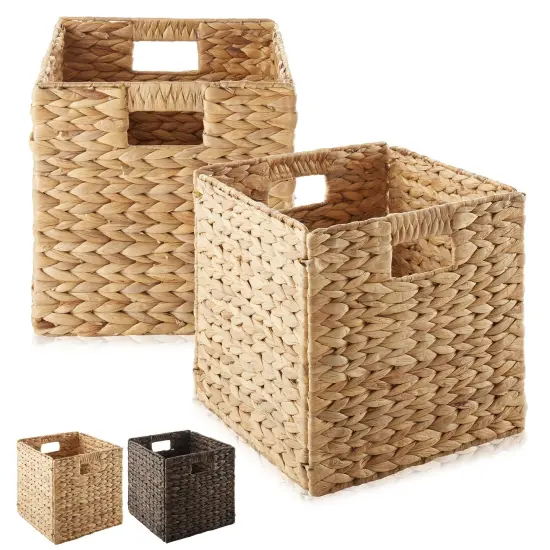 Casafield Water Hyacinth Storage Baskets, Collapsible Cube Organizers, Woven Bins for Bathroom, Bedroom, Laundry, Pantry, Shelves {7}