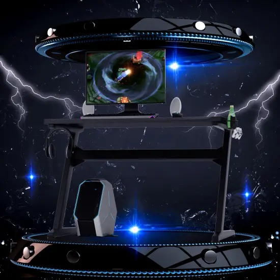 Gaming Desk Computer Studio Desk PC Table Z Shape Gamer Workstation w/Mousepad {4}