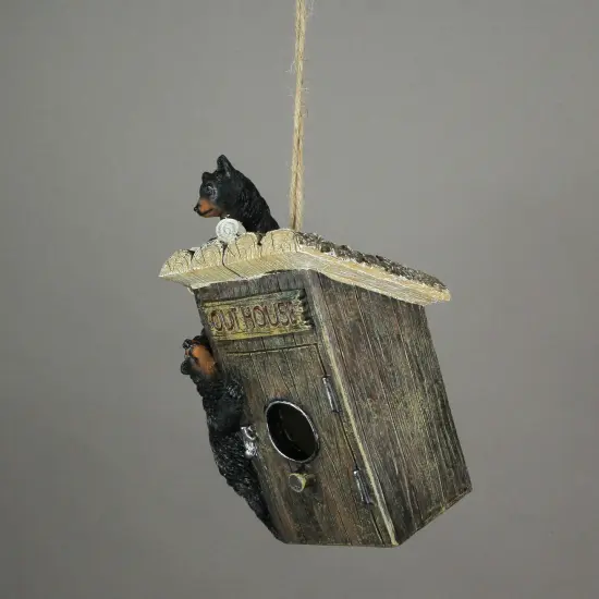 Black Bear Cubs On Outhouse Polyresin Hanging Birdhouse Outdoor Lodge Decor {6}