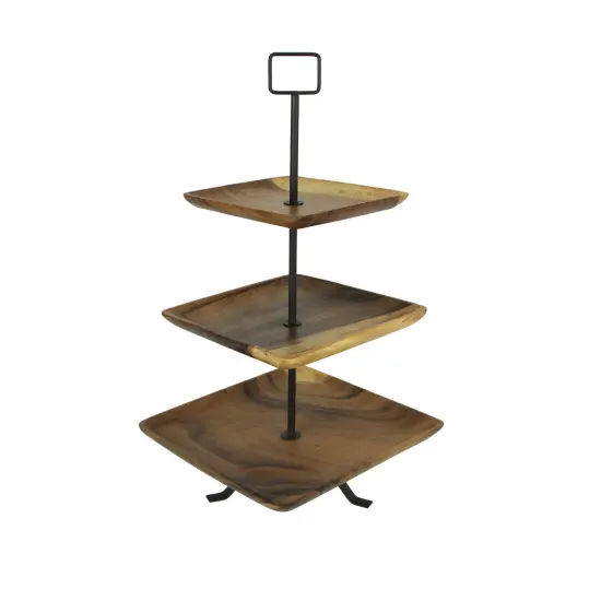 Polished Wood 3 Tier Square Shaped Serving Tray {1}