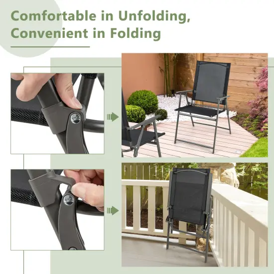 2 Pieces Patio Folding Chairs with Armrests for Deck Garden Yard {5}