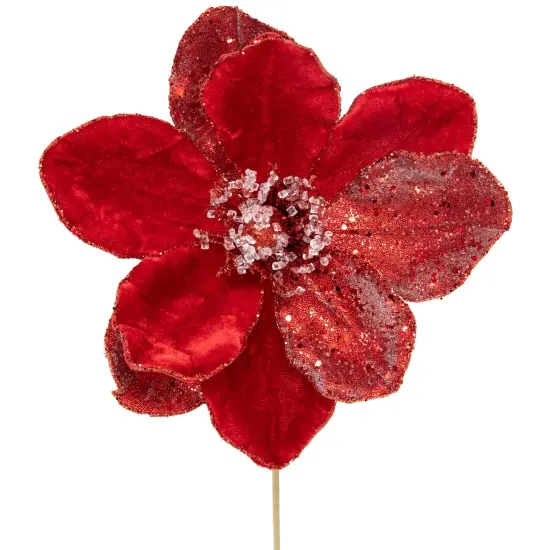 Northlight 18" Red Magnolia Glittered Christmas Stem Spray {4}