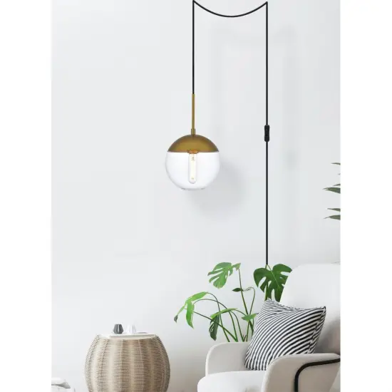 Eclipse 1 Light Brass plug in pendant With Clear Glass {6}