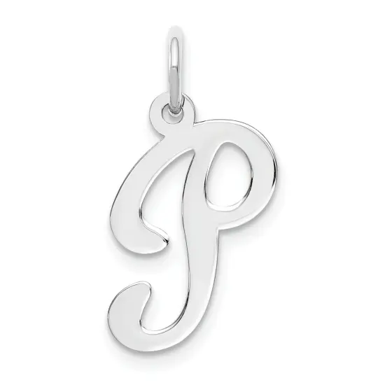 14K White Gold Polished Fancy Initial Letter P Charm Jewerly 20mm x 11mm {1}