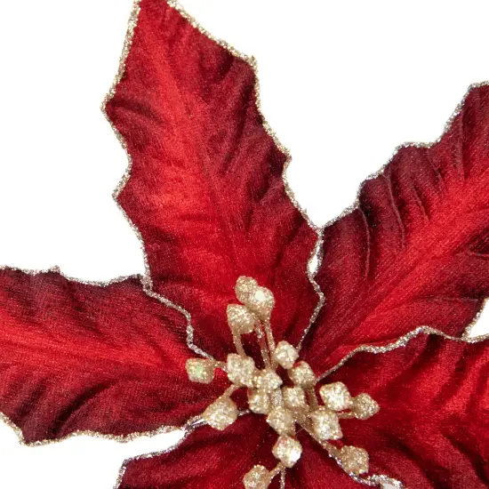 Northlight 8" Glittered Burgundy Velvet Poinsettia Floral Christmas Pick Spray Red {6}