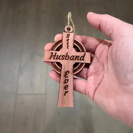 Best Husband Ever Celtic Cross - Cedar Ornament {4}