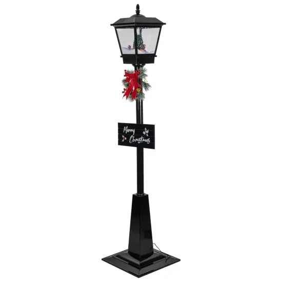 Northlight 70.75" Lighted Musical Snowing Santa and Friends Christmas Street Lamp Black {4}
