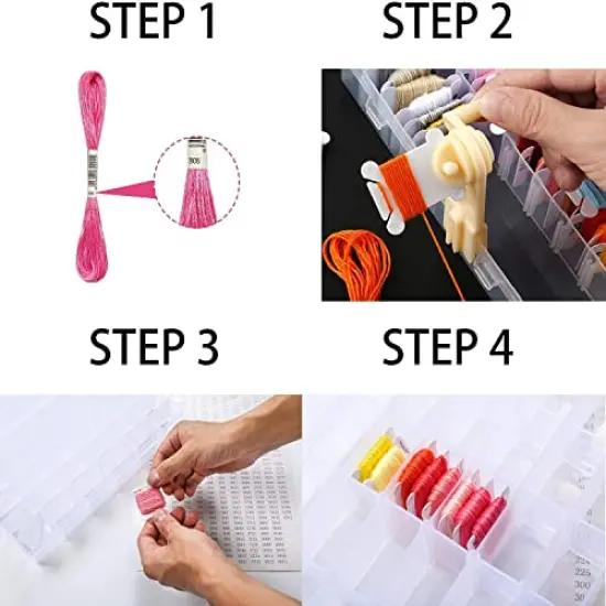 Embroidery Floss Organizer, Cross Stitch Thread Storage Box Tools - Bobbin Winder, 1 Removable 24 Compartments with 40 Hard Plastic Floss Bobbins and Stickers for Craft DIY Embroidery Sewing Storage {5}