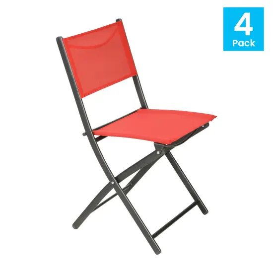 Merrick Lane Bardwell Set of 4 Versatile Flex Comfort Indoor/Outdoor Fold Chairs with Metal Frames Red {6}
