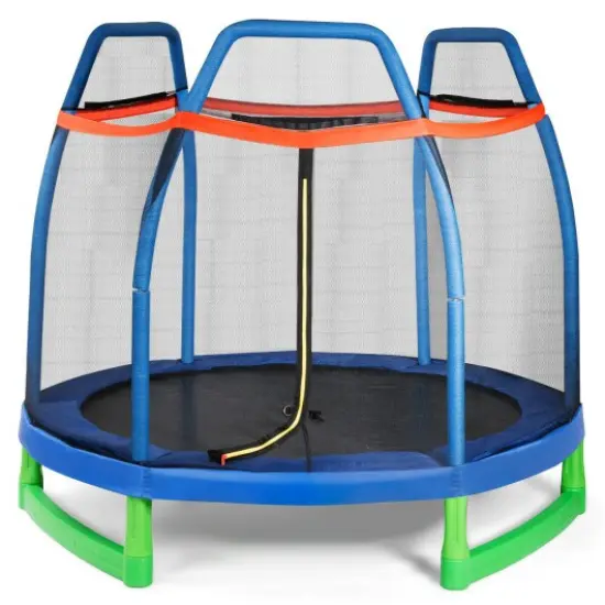 Kids Trampoline with Safety Enclosure Net Blue {3}
