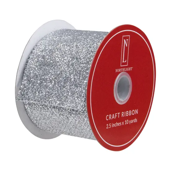 Northlight Silver Glittered Christmas Wired Craft Ribbon 2.5" x 10 Yards {5}