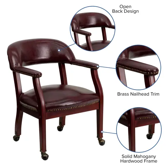 Emma and Oliver Conference Chair with Accent Nail Trimand Casters Oxblood Vinyl {2}