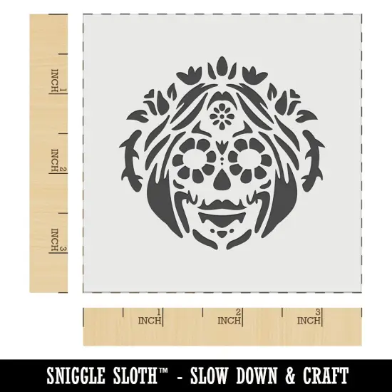 Dia De Los Muertos Woman Mexican Sugar Skull with Flowers Wall Cookie DIY Craft Reusable Stencil {6}