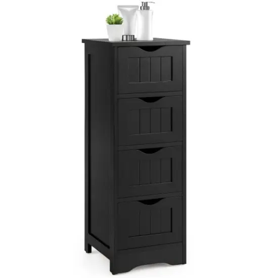 4-Drawer Freestanding Floor Cabinet with Anti-Toppling Device Black {3}