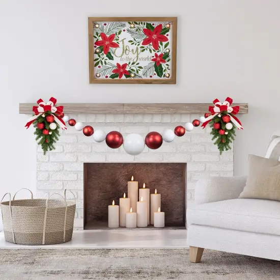 Northlight 6' Red and White Shiny and Matte Shatterproof Ball Christmas Swag {4}