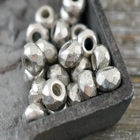 *25* 5x8mm Antique Silver Faceted Large Hole Rondelle Roller Beads {3}