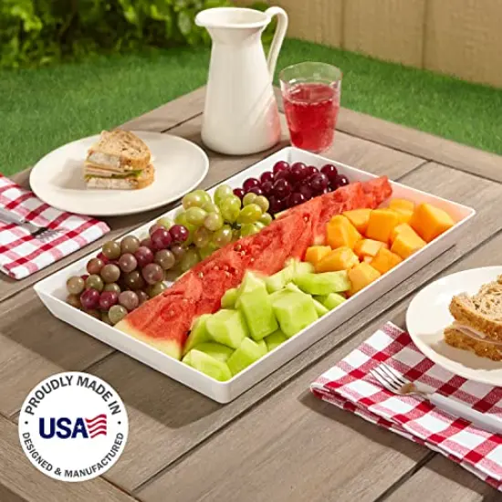 Avant White Plastic Serving Trays (Set of 3) 15&rdquo; x 10&rdquo; | Large Reusable Rectangular Party Platters | Serve Appetizers, Fruit, Veggies, & Desserts | BPA-Free & Made in USA {6}