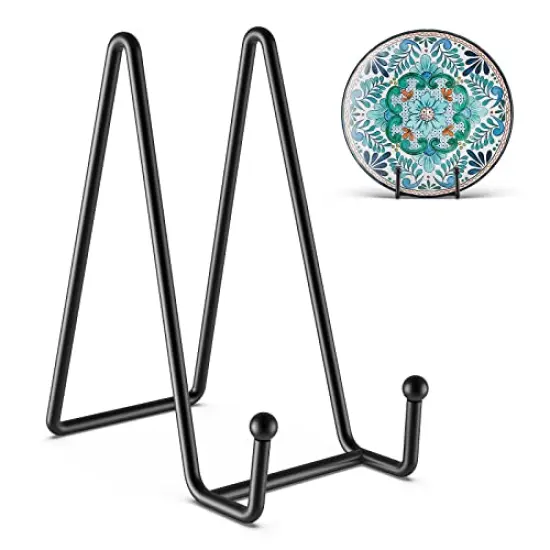 3 Pack 6 Inch Plate Stands for Display Picture Stand - 6 Inch Vinyl Table Top Display, Metal Frame Holders Decorative Plate for Book , Picture, Photo and Platter, Tabletop Art, Black 3 Packs {1}