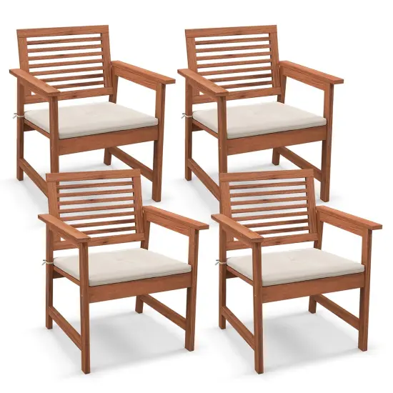 Costway Outdoor Dining Chair Patio Solid Wood Chairs with Comfortable Cushions {8}