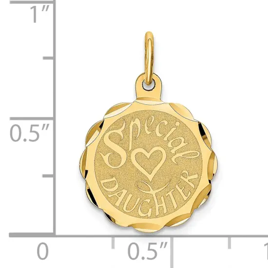 14K Yellow Gold Special Daughter Heart Disc Charm Jewerly 23mm x 15mm {5}