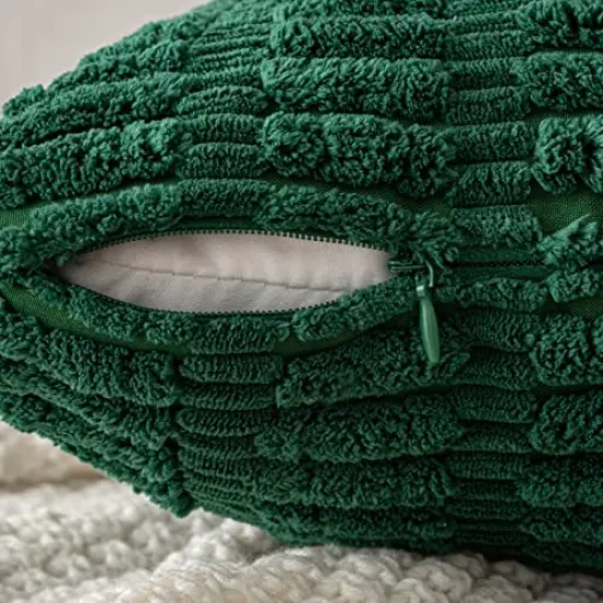MIULEE Pack of 2 Dark Green Corduroy Decorative Throw Pillow Covers 18x18 Inch Soft Boho Striped Pillow Covers Modern Farmhouse Home Decor for Christmas Sofa Living Room Couch Bed {3}