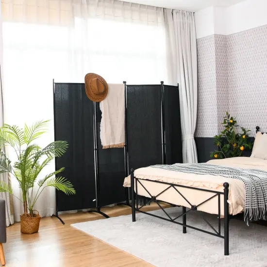 4-Panel Foldable Room Divider Privacy Screen with Steel Frame Black {6}
