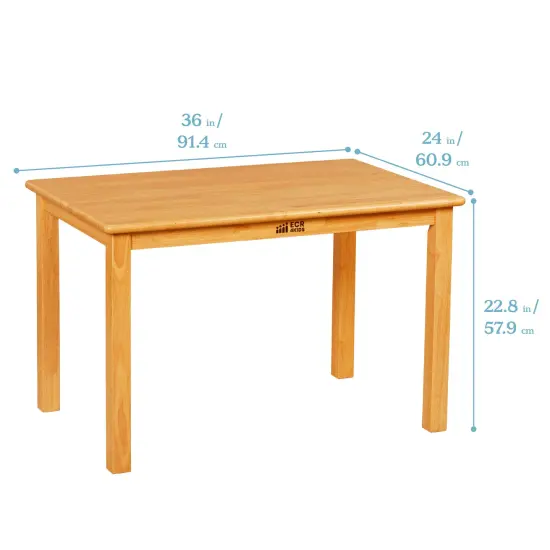 24in x 36in Rectangular Hardwood Table with 22in Legs, Kids Furniture Honey {2}