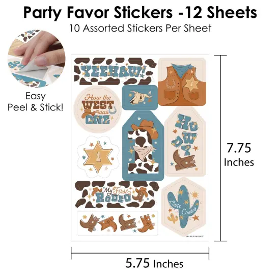 Big Dot of Happiness My First Rodeo - Little Cowboy 1st Birthday Party Favor Sticker Set - 12 Sheets - 120 Stickers {4}