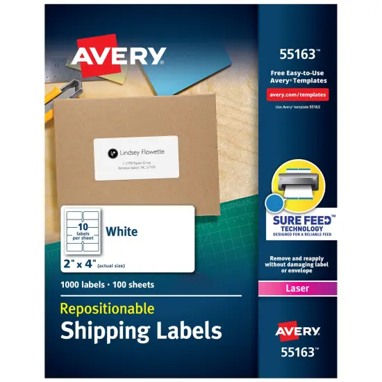 Avery Repositionable Shipping Labels, Sure Feed Technology, Repositionable Adhesive, 2" x 4", 1,000 Labels (55163) {1}