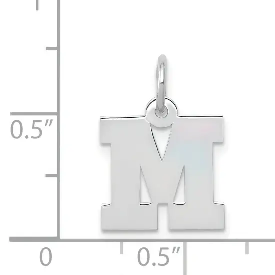 14K White Gold Small Block Intial Letter M Charm Jewerly 18mm x 10mm {5}