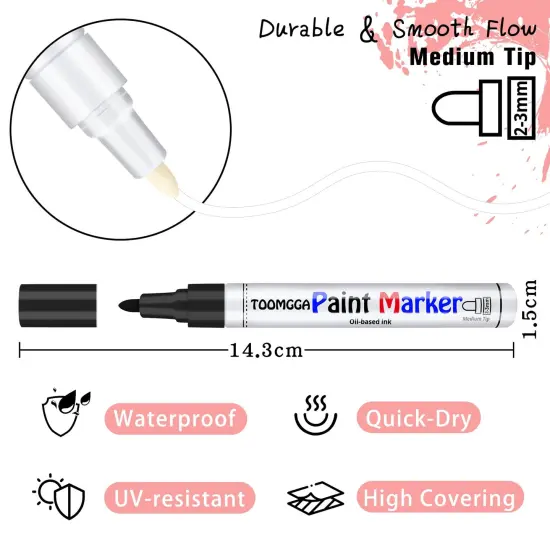 White and Black Permanent Markers Paint Pens-2 Pack Oil Based Paint Markers, Medium Tip, Quick Drying Paint Pens for Wood, Metal, Rock Painting, Mugs, Fabric, Canvas, Clothes, Plastic Marking {4}